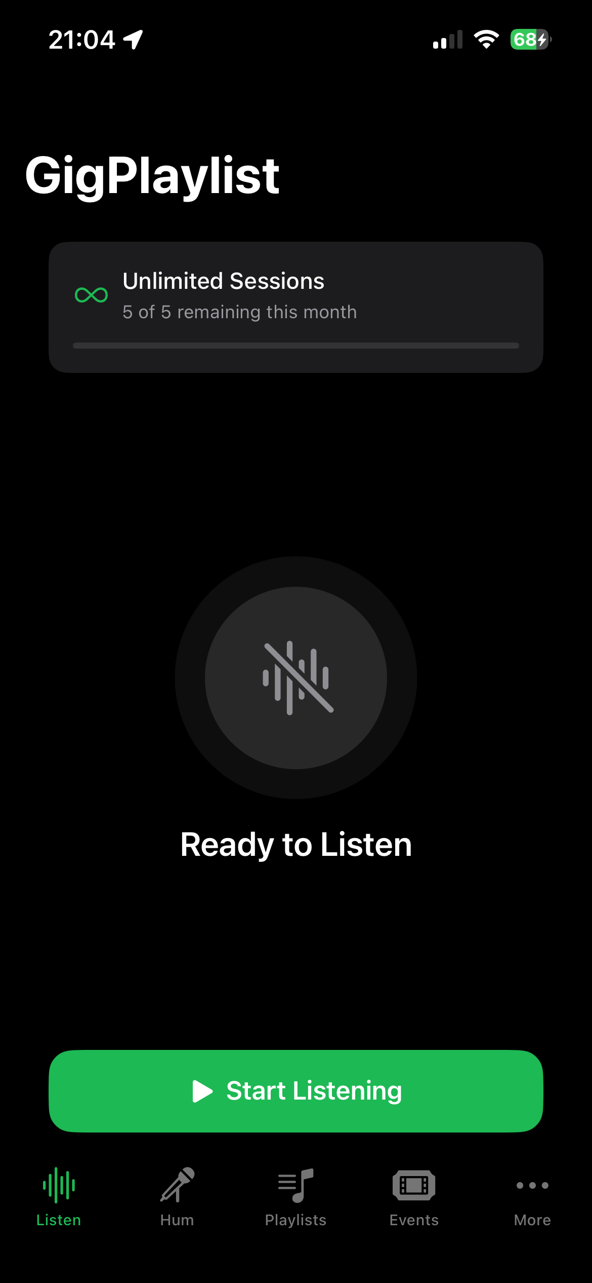 GigPlaylist home screen